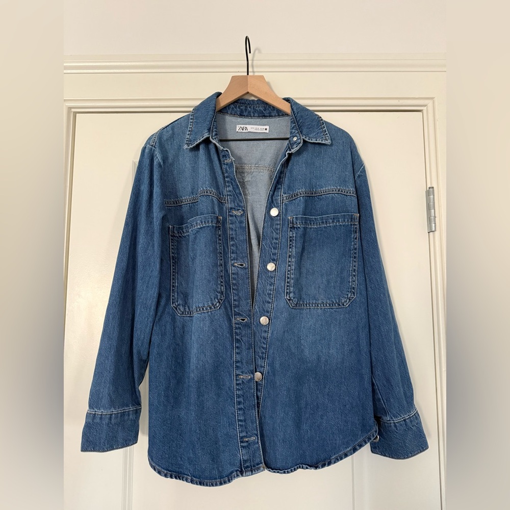 Zara Oversized Blue Denim Shirt Size Small